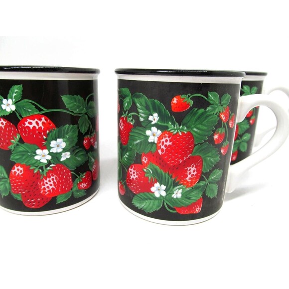 Strawberry Coffee Mugs Flowers Incorporated 3" Tall Set Of 4 - Picture 1 of 11